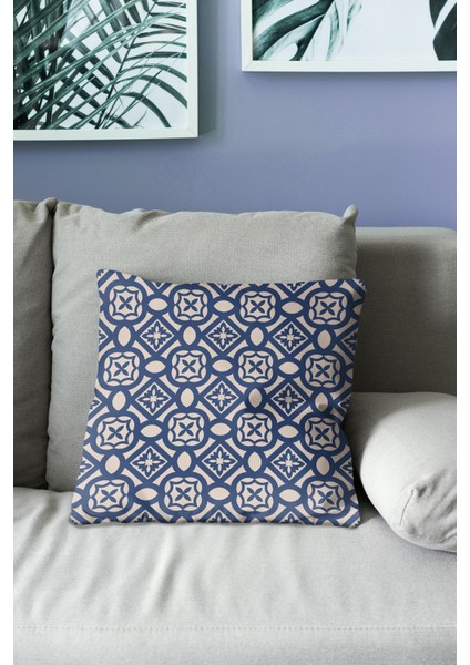 Çift Tarafı Baskılı Navy Vintage-1 Desenli Süet Kırlent Kılıfı modelleri