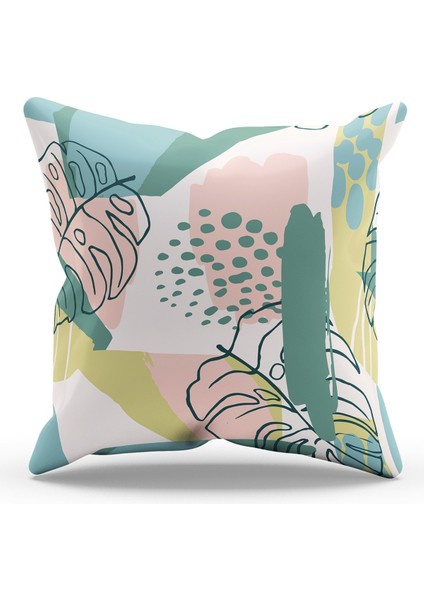 Çift Tarafı Baskılı Yeşil Bahçe-1 Desenli Süet Kırlent Kılıfı