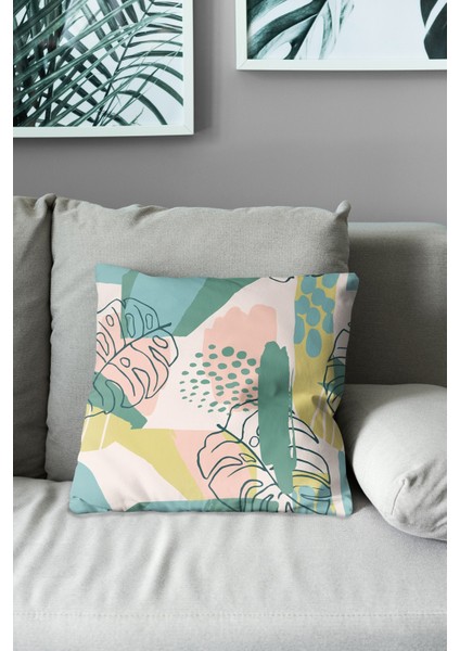 Çift Tarafı Baskılı Yeşil Bahçe-1 Desenli Süet Kırlent Kılıfı modelleri