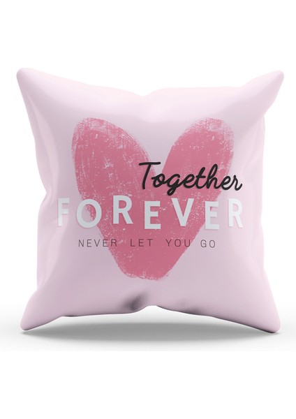 Çift Tarafı Baskılı Together Forever Desenli Süet Kırlent Kılıfı