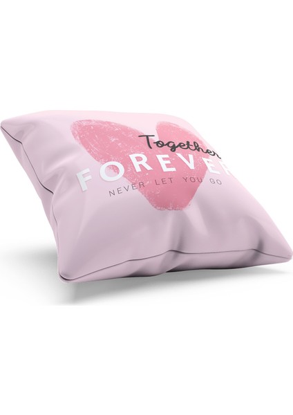 Çift Tarafı Baskılı Together Forever Desenli Süet Kırlent Kılıfı