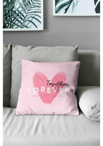 Çift Tarafı Baskılı Together Forever Desenli Süet Kırlent Kılıfı