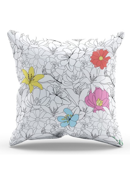 Çift Tarafı Baskılı Flower Line-2 Desenli Süet Kırlent Kılıfı