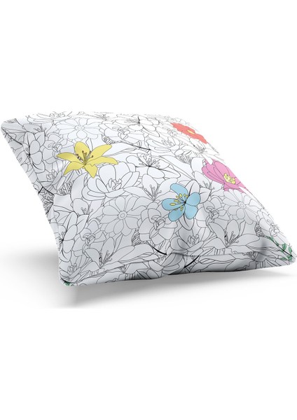Çift Tarafı Baskılı Flower Line-2 Desenli Süet Kırlent Kılıfı