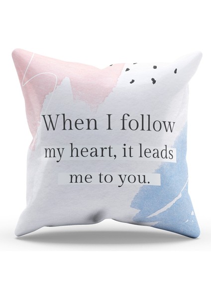 Çift Tarafı Baskılı Life Words-1 Desenli Süet Kırlent Kılıfı