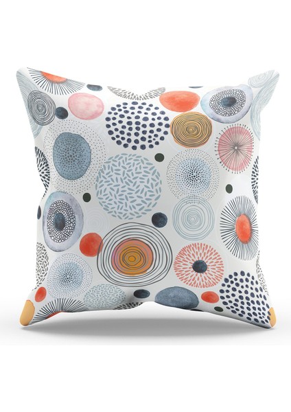 Çift Tarafı Baskılı Japanese Round Desenli Süet Kırlent Kılıfı