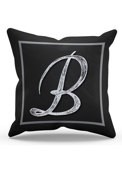 Çift Tarafı Baskılı B Harfi Desenli Süet Kırlent Kılıfı