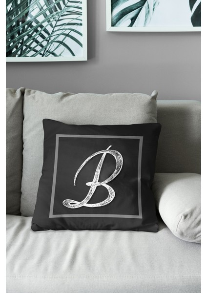 Çift Tarafı Baskılı B Harfi Desenli Süet Kırlent Kılıfı modelleri