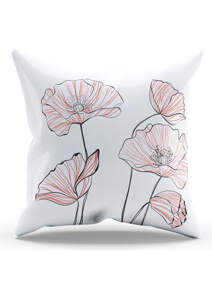 Çift Tarafı Baskılı Poppy Kırmızı-1 Desenli Süet Kırlent Kılıfı