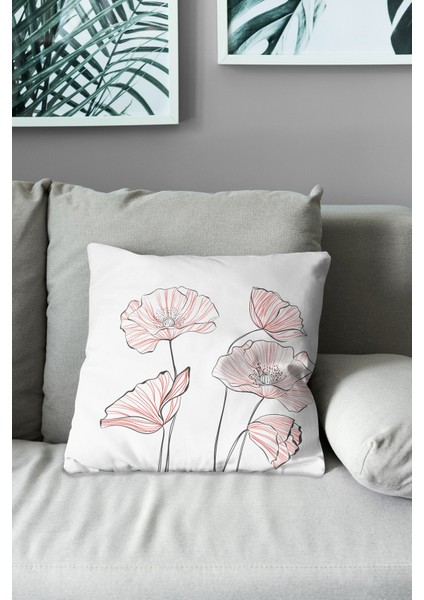 Çift Tarafı Baskılı Poppy Kırmızı-1 Desenli Süet Kırlent Kılıfı modelleri