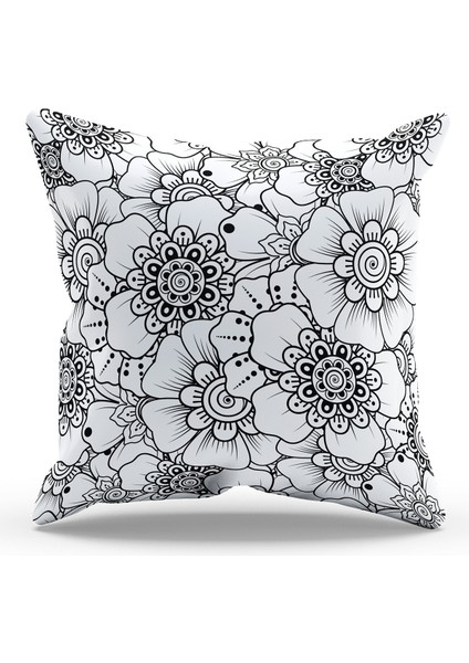 Çift Tarafı Baskılı Flower Line-1 Desenli Süet Kırlent Kılıfı