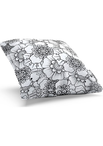 Çift Tarafı Baskılı Flower Line-1 Desenli Süet Kırlent Kılıfı