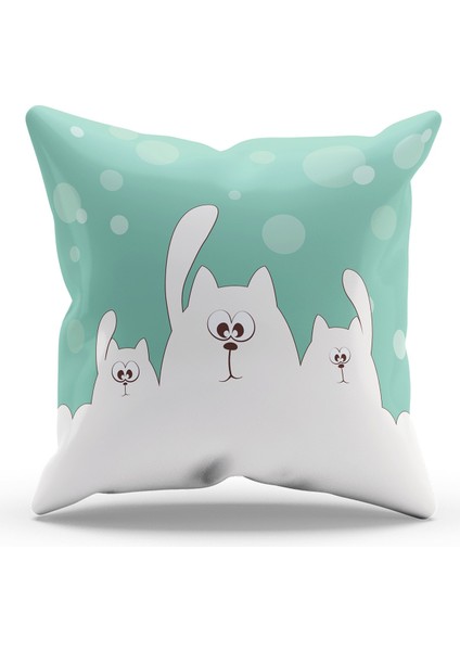 Çift Tarafı Baskılı Cats Gang Desenli Süet Kırlent Kılıfı