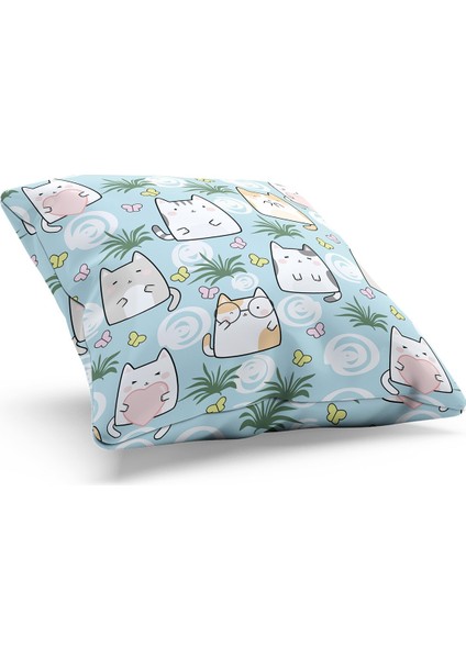 Çift Tarafı Baskılı Kediler Desenli 2'li Kombin Süet Kırlent Kılıfı modelleri