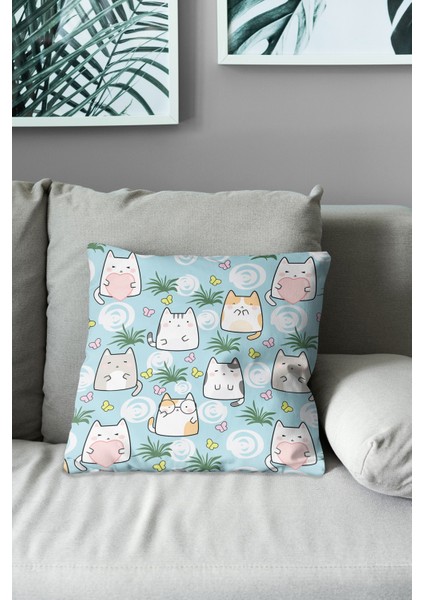 Çift Tarafı Baskılı Kediler Desenli 2'li Kombin Süet Kırlent Kılıfı fırsatları