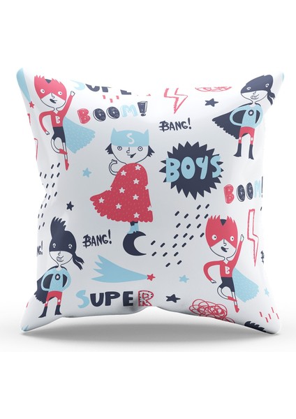 Çift Tarafı Baskılı Çocuk - 2 Desenli Süet Kırlent Kılıfı