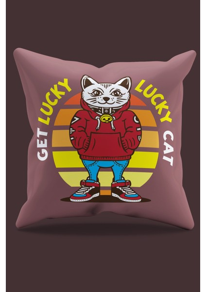 Çift Tarafı Baskılı Kapüşonlu Beyaz Kedi Desenli Süet Kırlent Kılıfı - PL798 fiyatları