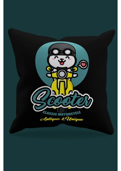 Çift Tarafı Baskılı Scooter Kedi-1 Desenli Süet Kırlent Kılıfı - PL799 fiyatları