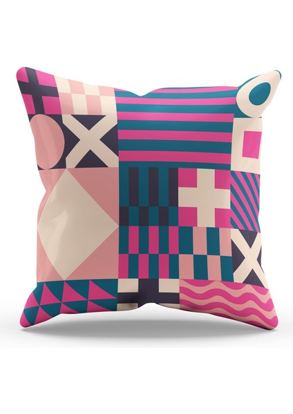 Çift Tarafı Baskılı Geometrik 2 Desenli Süet Kırlent Kılıfı