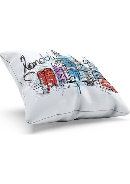 Çift Tarafı Baskılı Londra Desenli Süet Kırlent Kılıfı fiyatları