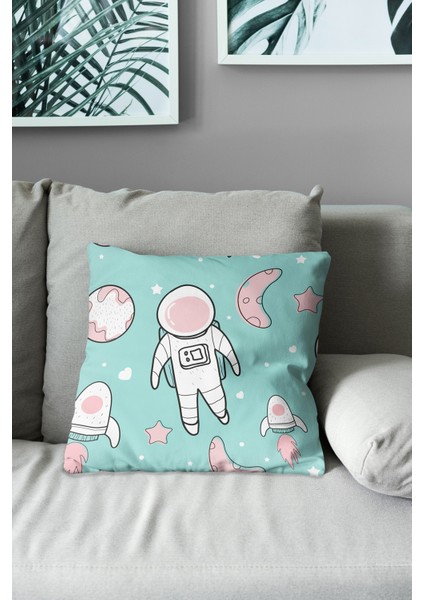 Çift Tarafı Baskılı Astronot Kedi - 1 Desenli Süet Kırlent Kılıfı modelleri