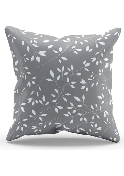 Çift Tarafı Baskılı Açık Gri Ağaç Dalları Desenli Süet Kırlent Kılıfı - PL1102