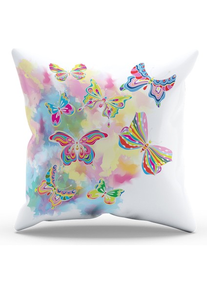 Çift Tarafı Baskılı Kelebek - 3 Desenli Süet Kırlent Kılıfı