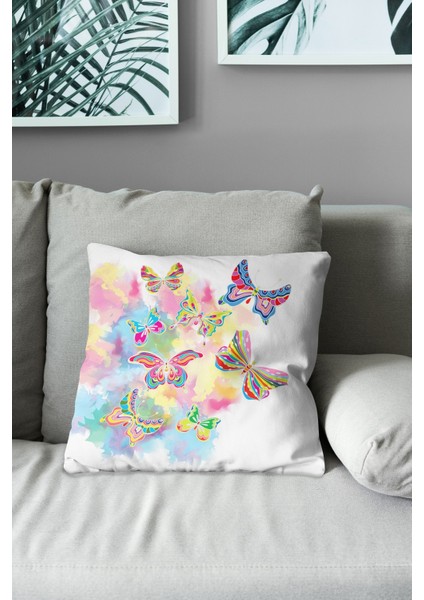 Çift Tarafı Baskılı Kelebek - 3 Desenli Süet Kırlent Kılıfı modelleri