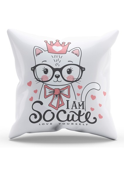 Çift Tarafı Baskılı So Cute Desenli Süet Kırlent Kılıfı