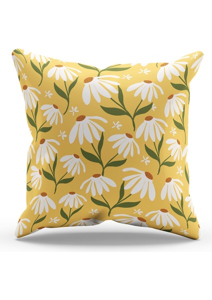 Çift Tarafı Baskılı Camomile-3 Desenli Süet Kırlent Kılıfı