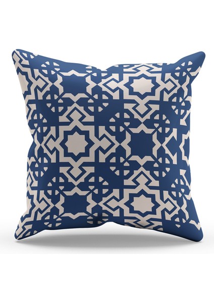 Çift Tarafı Baskılı Navy Vintage-4 Desenli Süet Kırlent Kılıfı