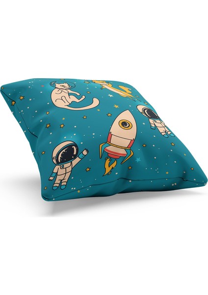 Çift Tarafı Baskılı Astronot Kedi ve Tilki Desenli Süet Kırlent Kılıfı fiyatları