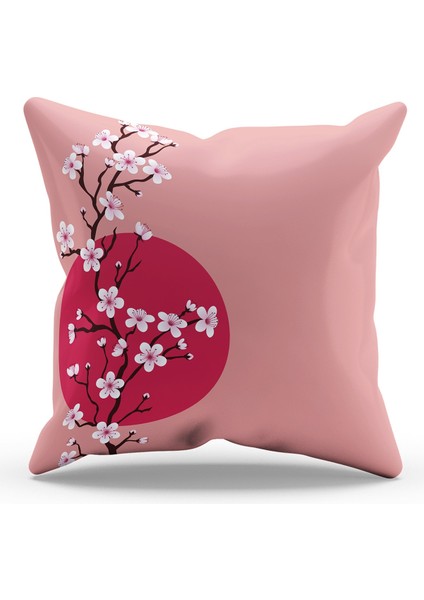 Çift Tarafı Baskılı Blossom Japan - 1 Desenli Süet Kırlent Kılıfı
