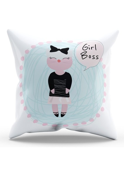 Çift Tarafı Baskılı Girl Power-3 Desenli Süet Kırlent Kılıfı