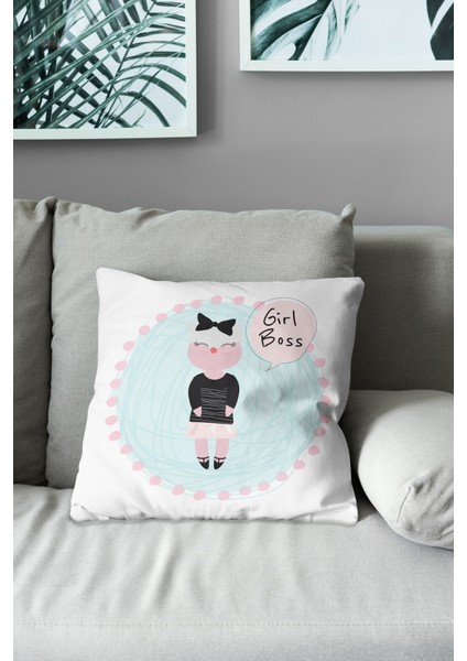 Çift Tarafı Baskılı Girl Power-3 Desenli Süet Kırlent Kılıfı modelleri