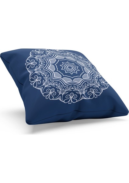 Çift Tarafı Baskılı Lacivert Mandala Line Desenli Süet Kırlent Kılıfı fiyatları