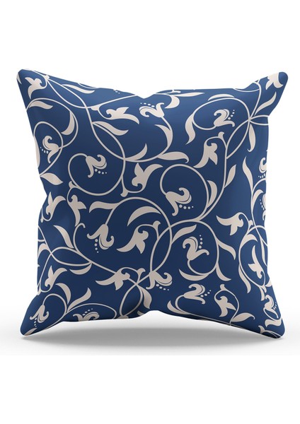 Çift Tarafı Baskılı Navy Vintage-2 Desenli Süet Kırlent Kılıfı