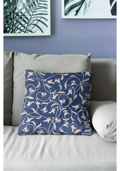 Çift Tarafı Baskılı Navy Vintage-2 Desenli Süet Kırlent Kılıfı modelleri