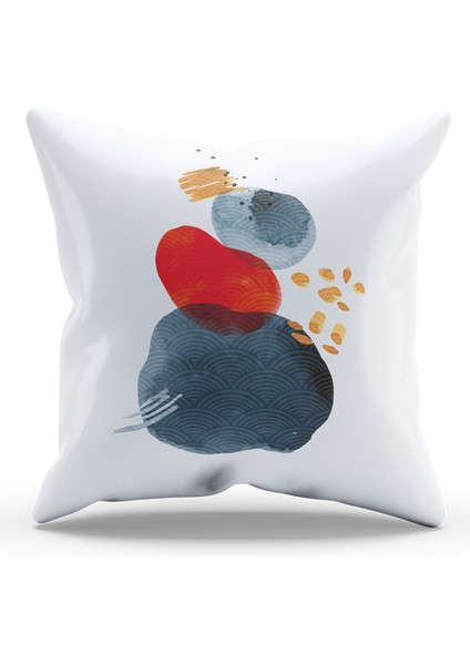 Çift Tarafı Baskılı Japon Taşı - 2 Desenli Süet Kırlent Kılıfı