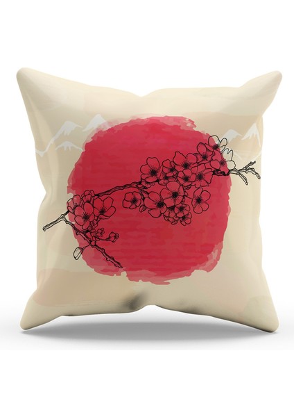Çift Tarafı Baskılı Blossom Japan - 2 Desenli Süet Kırlent Kılıfı