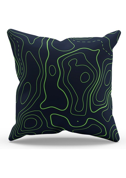 Çift Tarafı Baskılı Yeşil Dalga Desenli Süet Kırlent Kılıfı