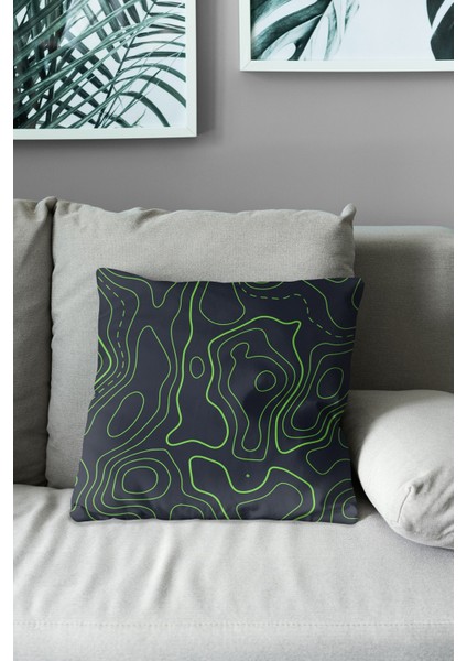 Çift Tarafı Baskılı Yeşil Dalga Desenli Süet Kırlent Kılıfı modelleri