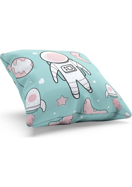 Çift Tarafı Baskılı Astronot Kedi Desenli 2'li Kombin Süet Kırlent Kılıfı modelleri