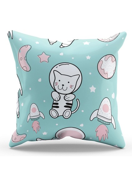 Çift Tarafı Baskılı Astronot Kedi Desenli 2'li Kombin Süet Kırlent Kılıfı indirimleri