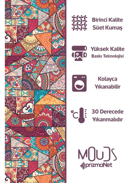 Mandala Etnik Desenli Süet Oturma Odası Salon Fon Perde Baskılı Ekstrafor Büzgü 2 Kanat PRD-1100