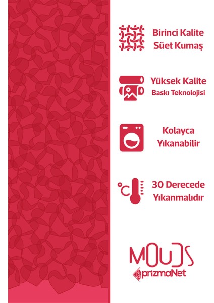 Kalpler Desenli Süet Oturma Odası Salon Fon Perde Dijital Baskılı Ekstrafor Büzgü 2 Kanat PRD-1042