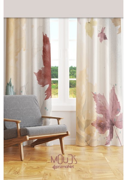 Autumn Leaves Desenli Süet Oturma Odası Salon Fon Perde Baskılı Ekstrafor Büzgü 2 Kanat PRD-1060 fiyatları
