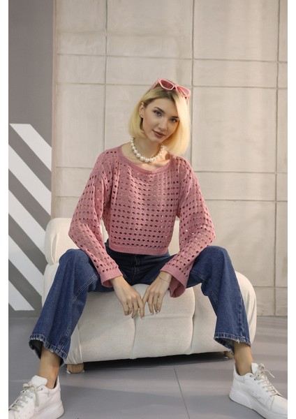 Pembe Ajurlu Triko Crop fiyatları