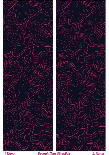 Wave Fuchsia Desenli Süet Oturma Odası Salon Fon Perde Ekstrafor Büzgü 2 Kanat PRD-1097