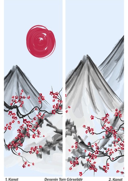 Blossom Japan 2 Desenli Süet Oturma Odası Salon Fon Perde Baskılı Ekstrafor Büzgü 2 Kanat PRD-1107